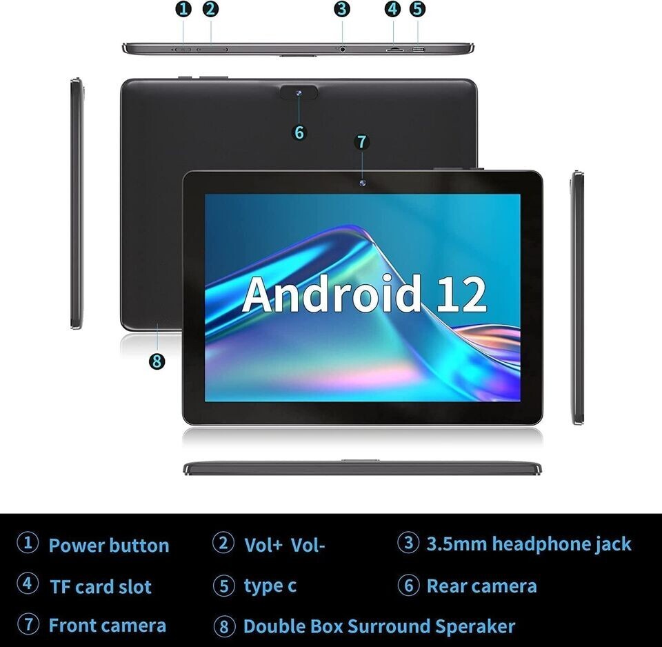 SGIN Android 12 Tablet 2GB RAM 32GB ROM 10.1 Inch 1.6Ghz 2MP+5MP Camera WiFi