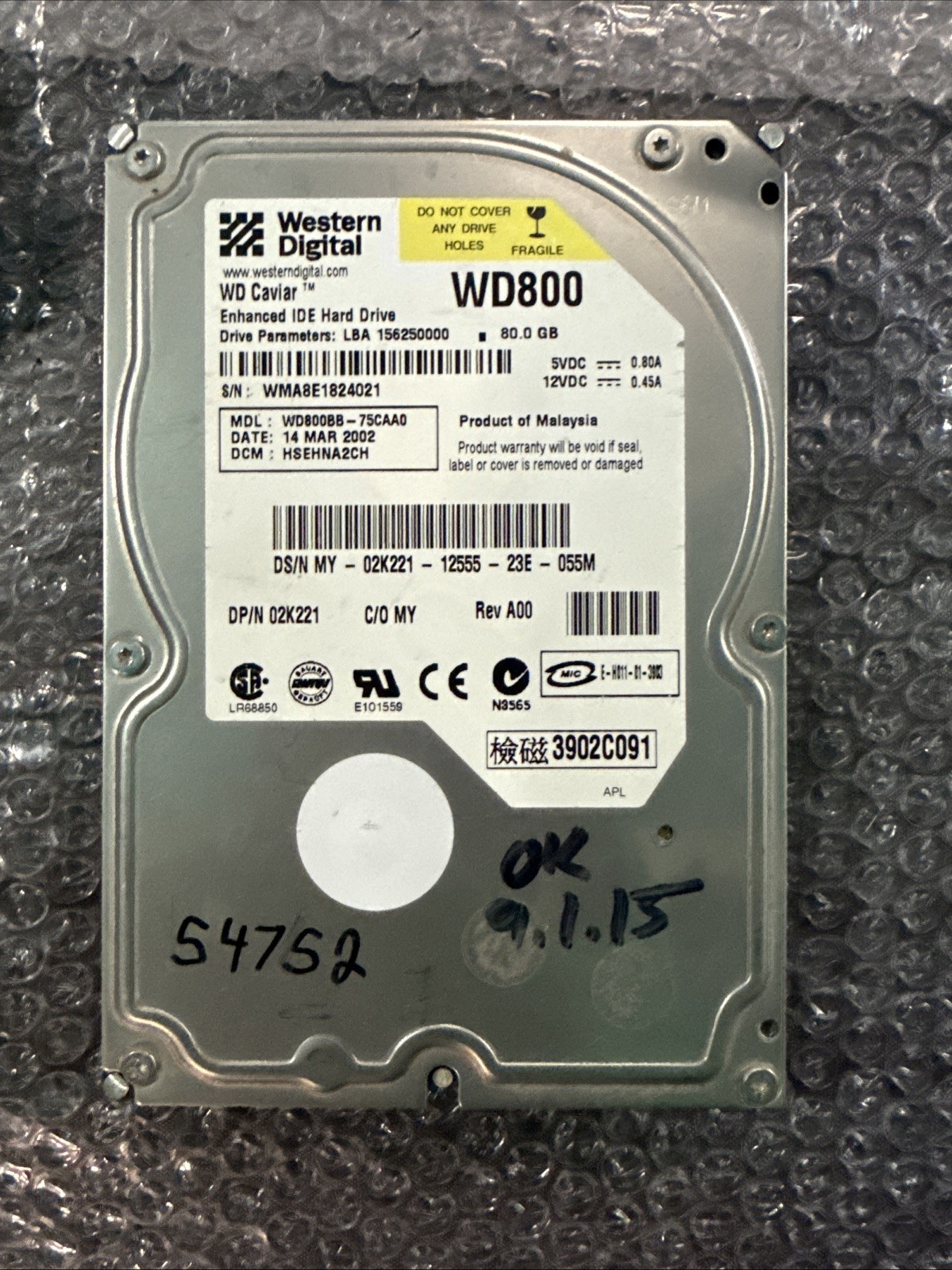 Western Digital WD800 WD Caviar WD800BB-75CAA0, 80GB Enhanced IDE Hard Drive