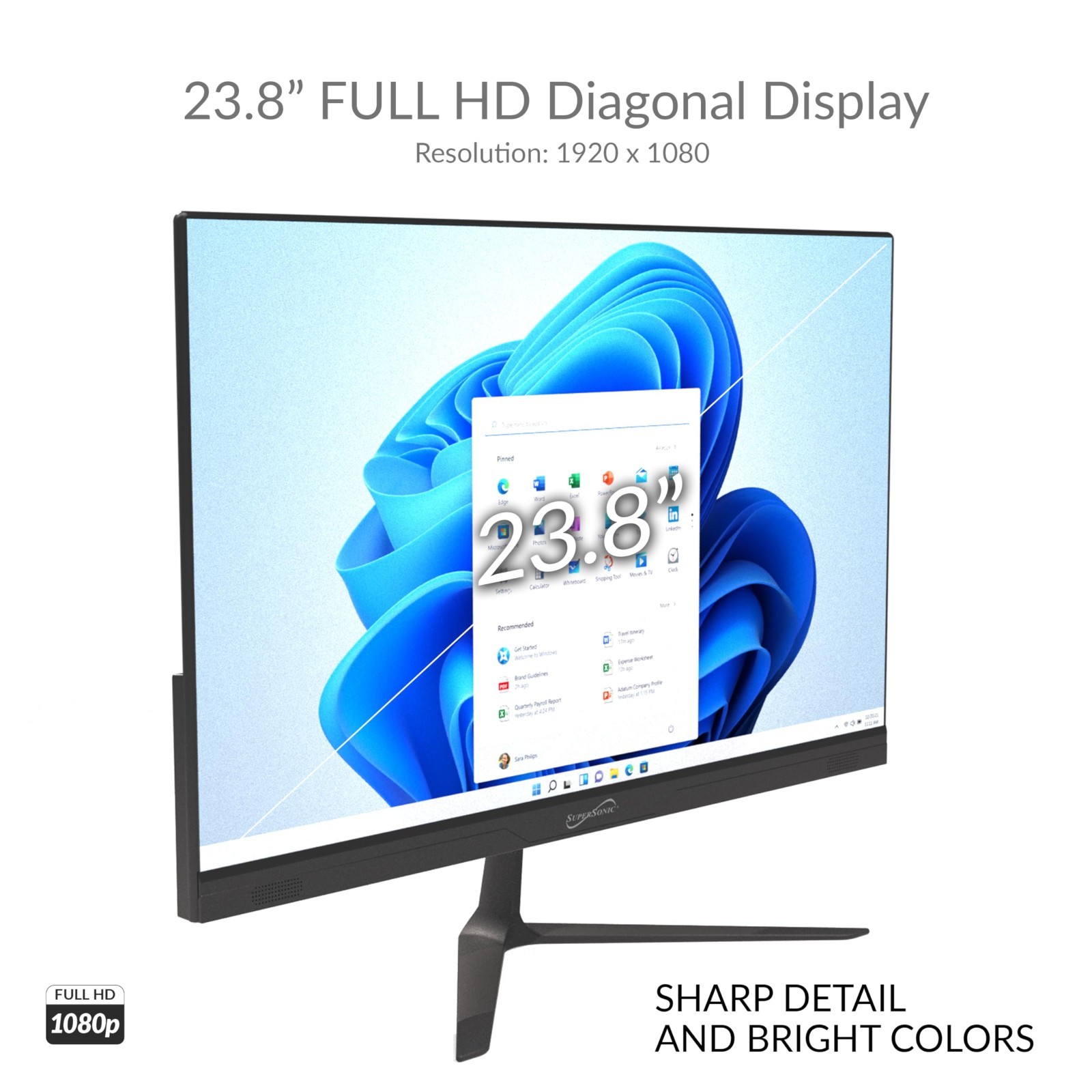 Supersonic 24″ Windows All-In-One Desktop Computer Intel N100 8GB RAM 256GB SSD