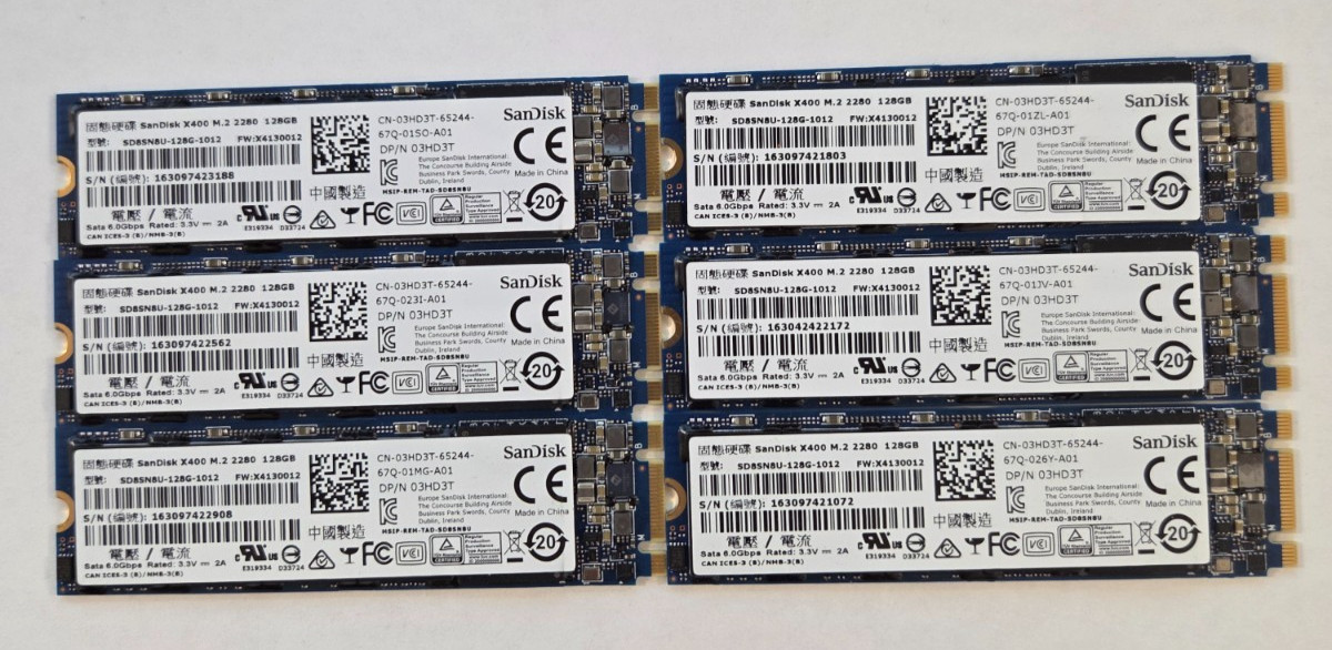 LOT OF 6 SanDisk X400 128GB M.2 2280 SATA SSD SD8SN8U-128G-1012