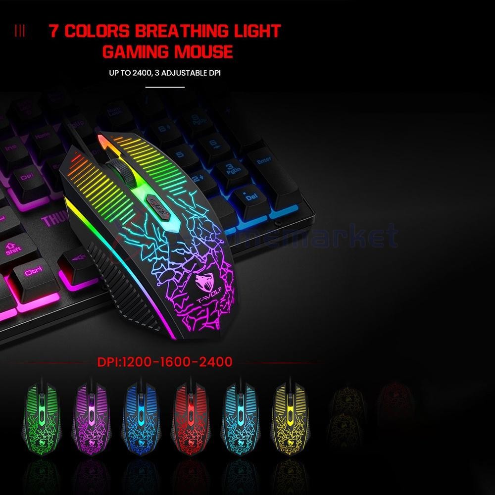 4IN1 LED Gamer Bundle Mechanical Kits,RGB PC Gaming Keyboard Mouse &Headset Set