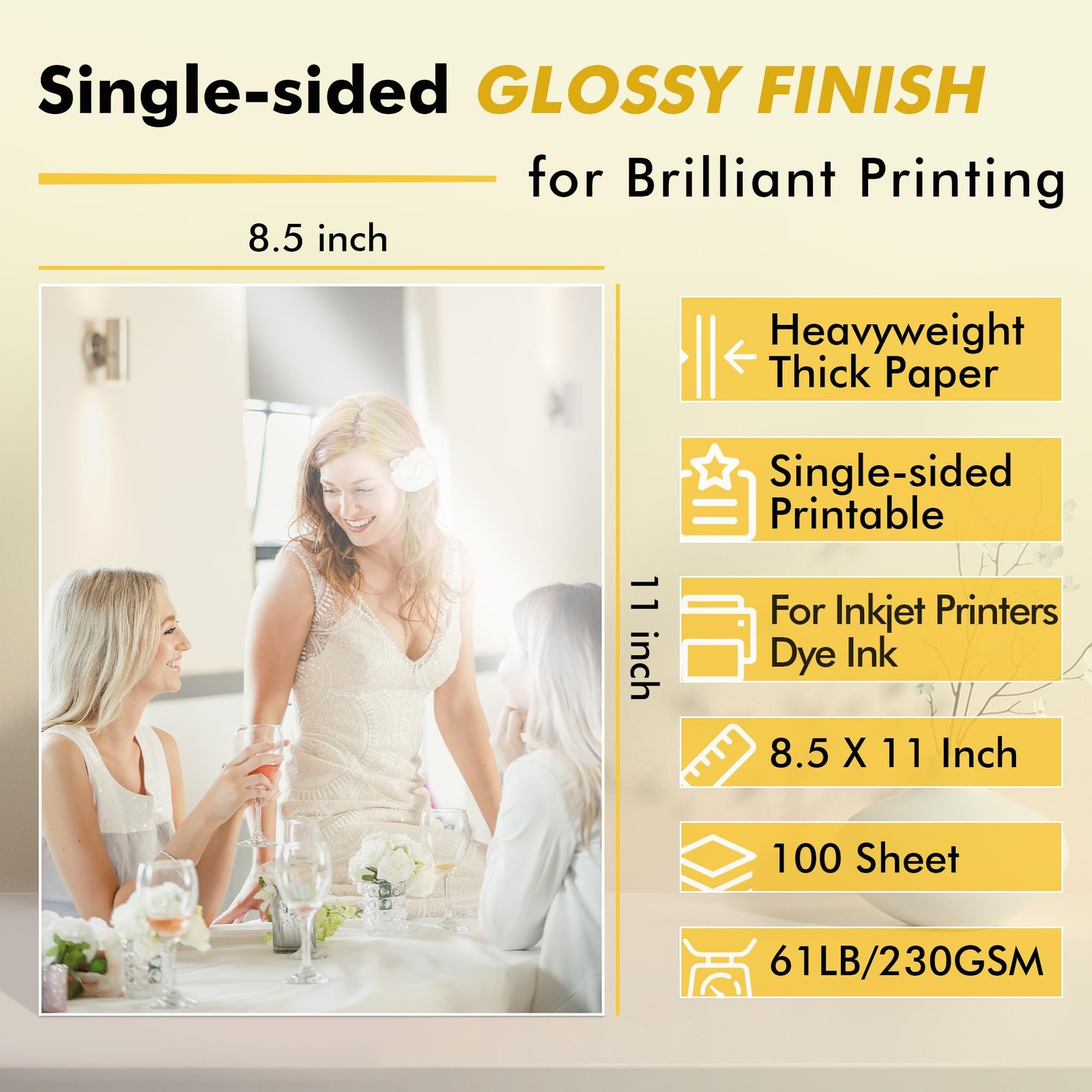 100 Sheets Heavyweight Photo Paper High Glossy 8.5×11 Inch Inkjet 61LB