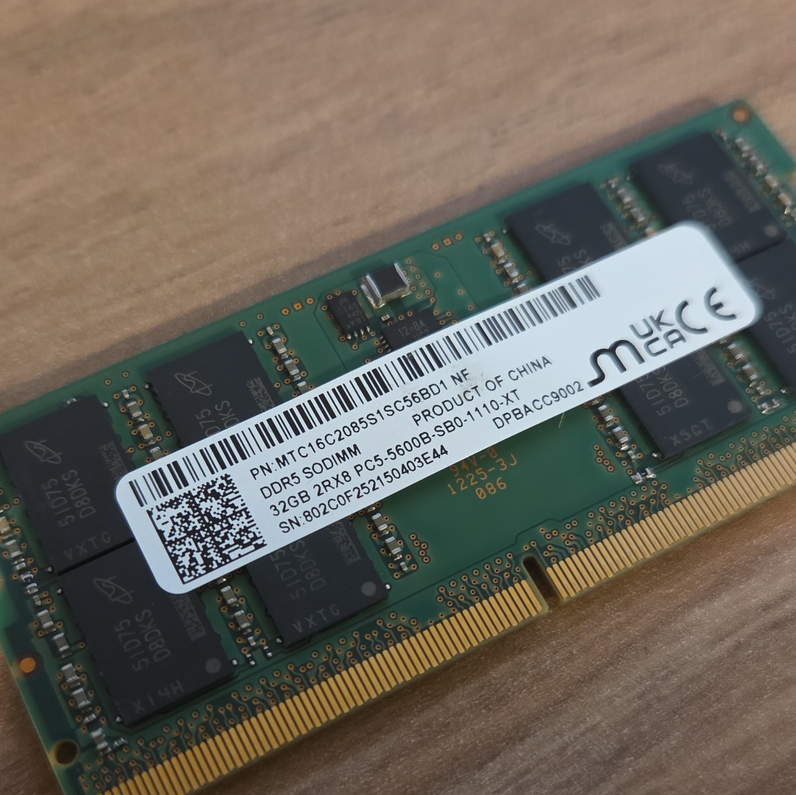 Micron DDR5 SDRAM SO-DIMM 32GB PC5-5600B 262-Pin Non-ECC MTC16C2085S1SC56BD1