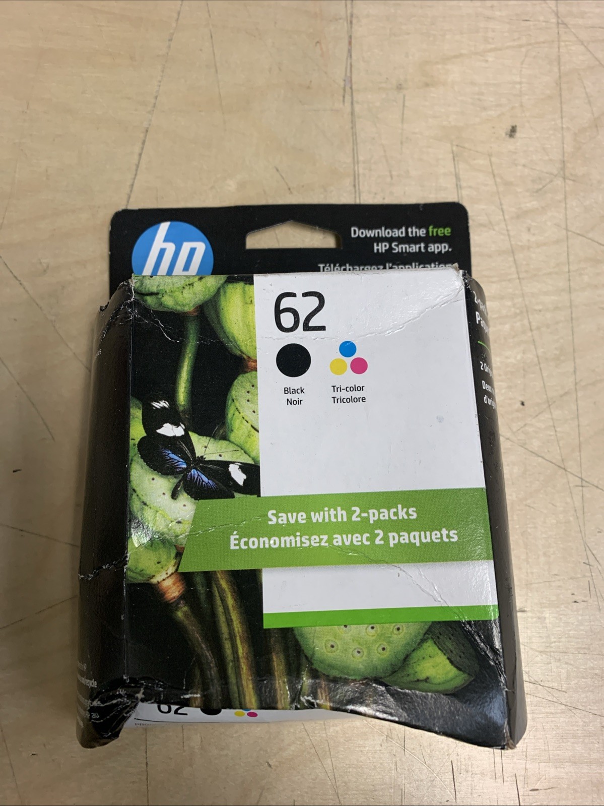 HP 62 2-pack Black/Tri-color Original Ink Cartridges EXP- Jun 2026 (Damaged Box)