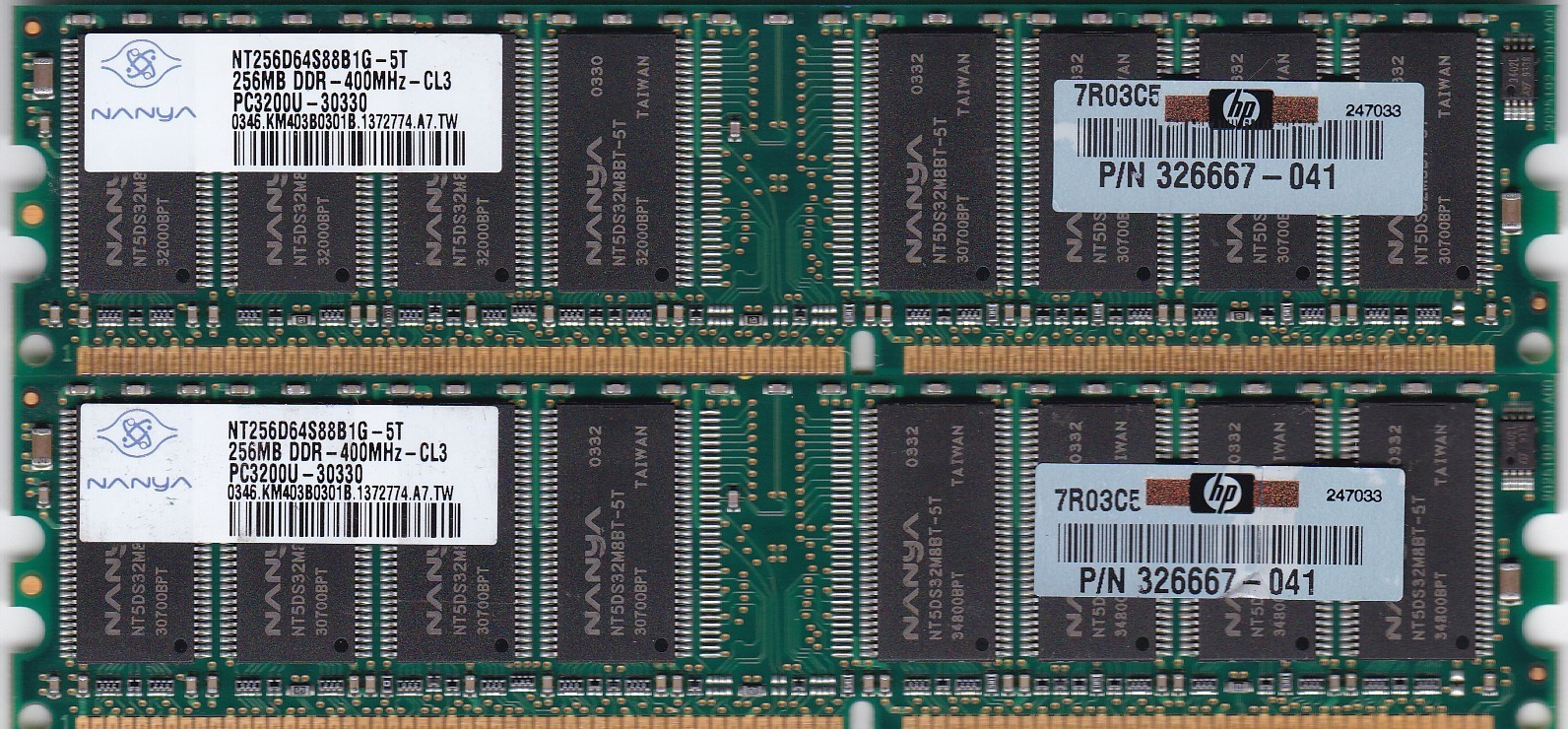 512MB 2x256MB DDR-400 NANYA Ram KIT PC-3200 NT256D64S88B1G-5T HP 326667-041 DDR1