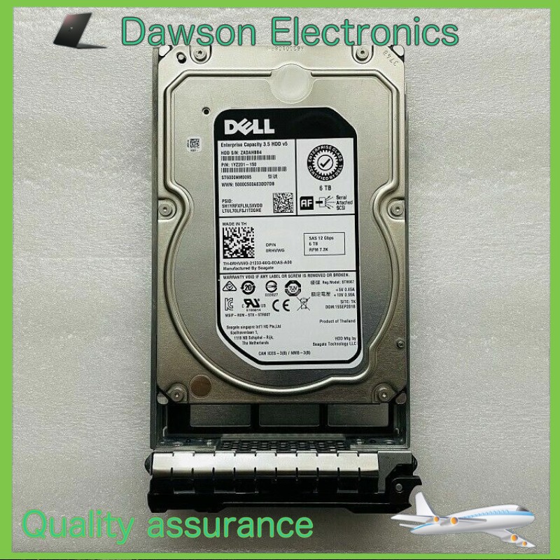 DELL ST6000NM0095 RHVWG 0RHVWG 3.5″ 6TB 7.2K 12GBPS 512E SAS HARD DRIVE W Tray