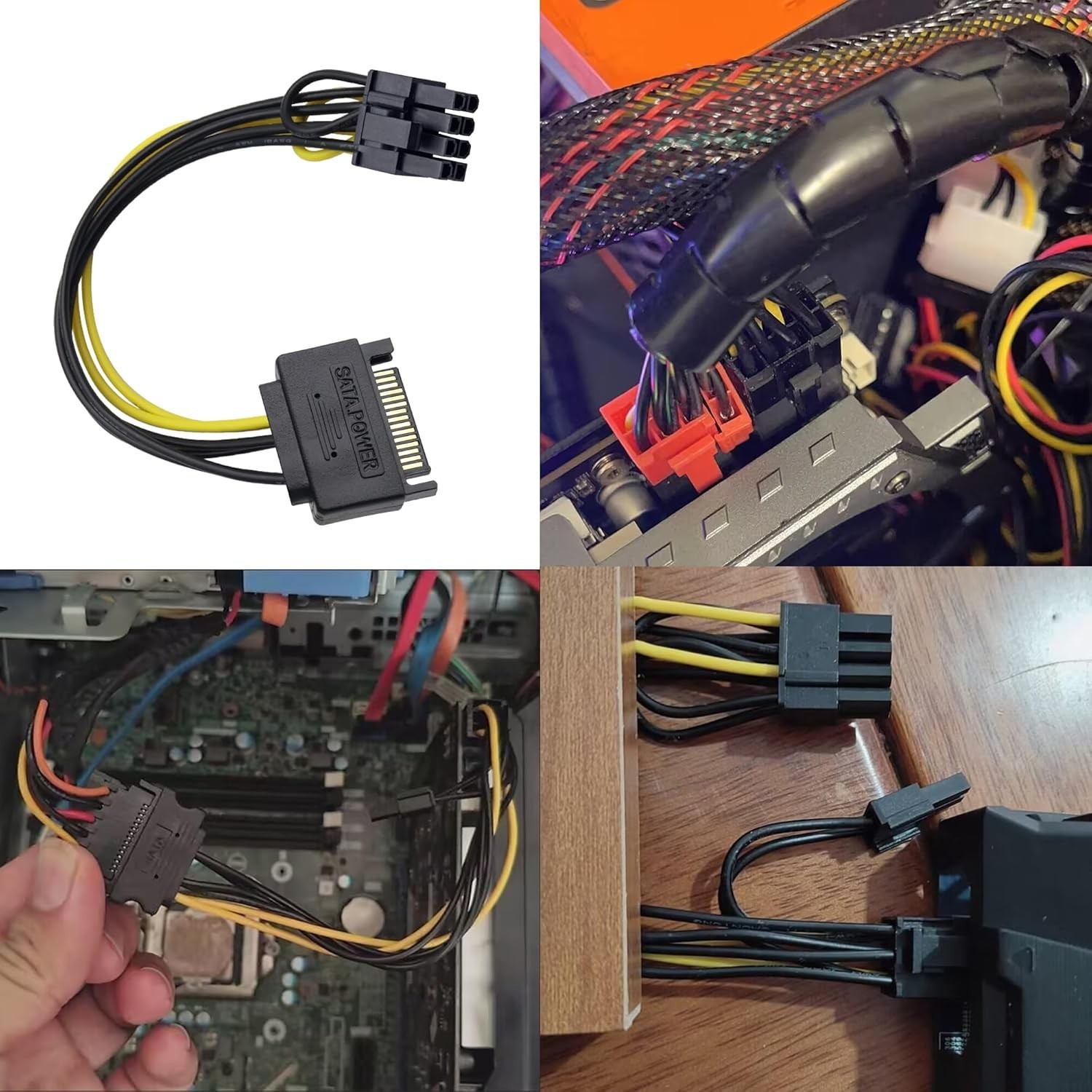 15-Pin SATA Male to 8 Pin (6+2 Pin) Pci-Express Female Video Card Power Adapter