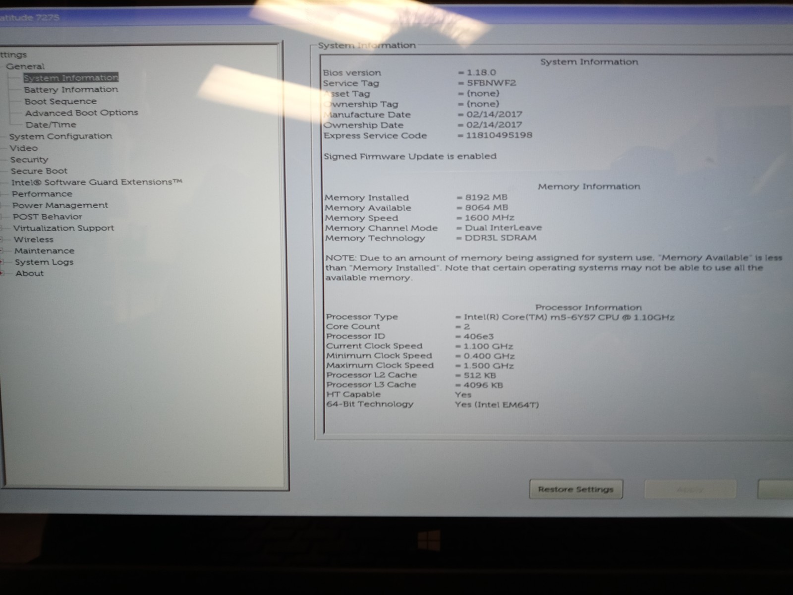 Dell Latitude 7275 – 12.5″ FHD, 1.10GHz m5-6Y57, 8GB RAM, 0GB SSD NO OS