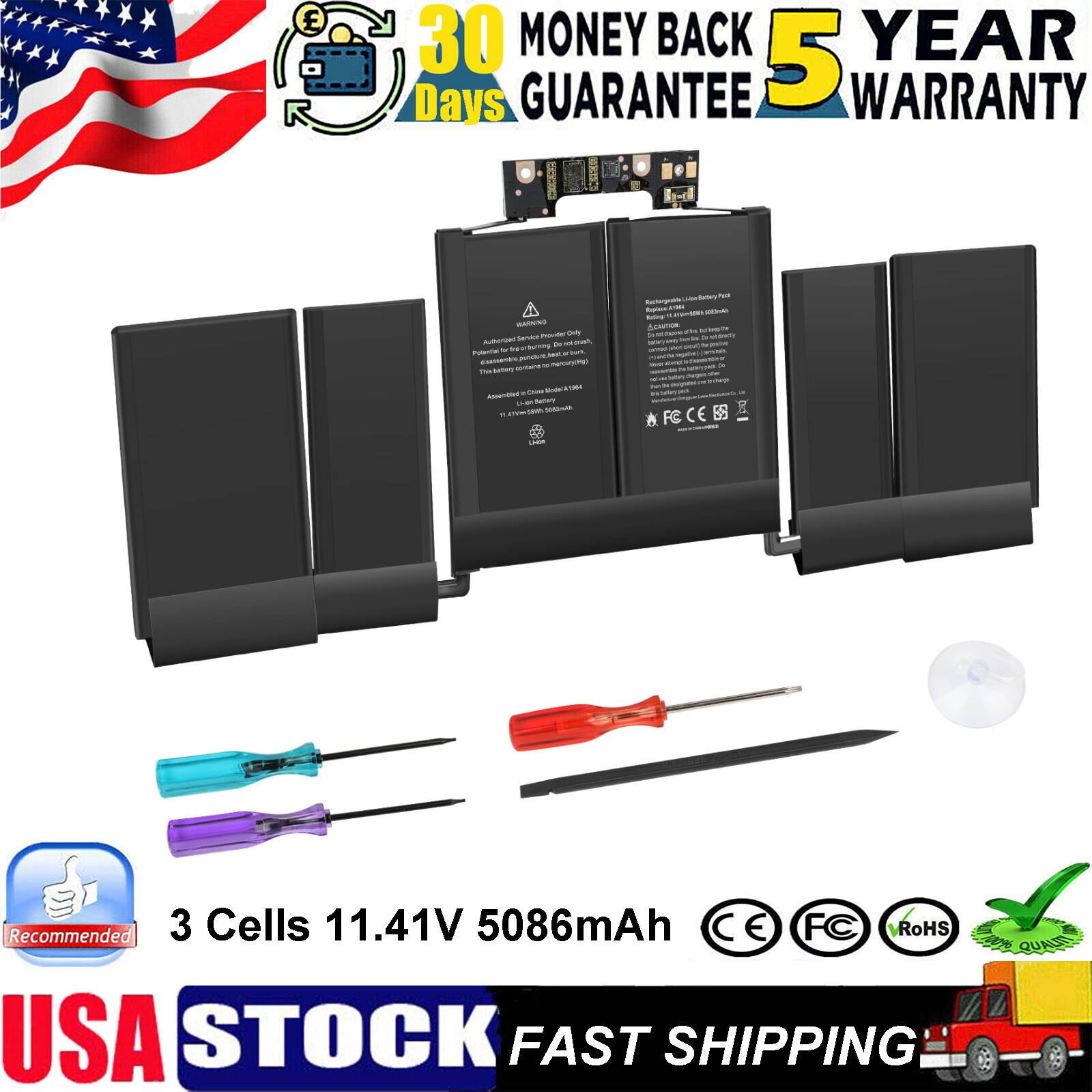 A1964 A1989 Battery for MacBook Pro 13 A1989 Laptop Mid 2018 2019 A2251 2020