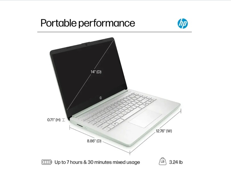 HP 14″ Student-Laptop Intel Processor N150 3.6GHz 16GB RAM 128GB UFC Computer