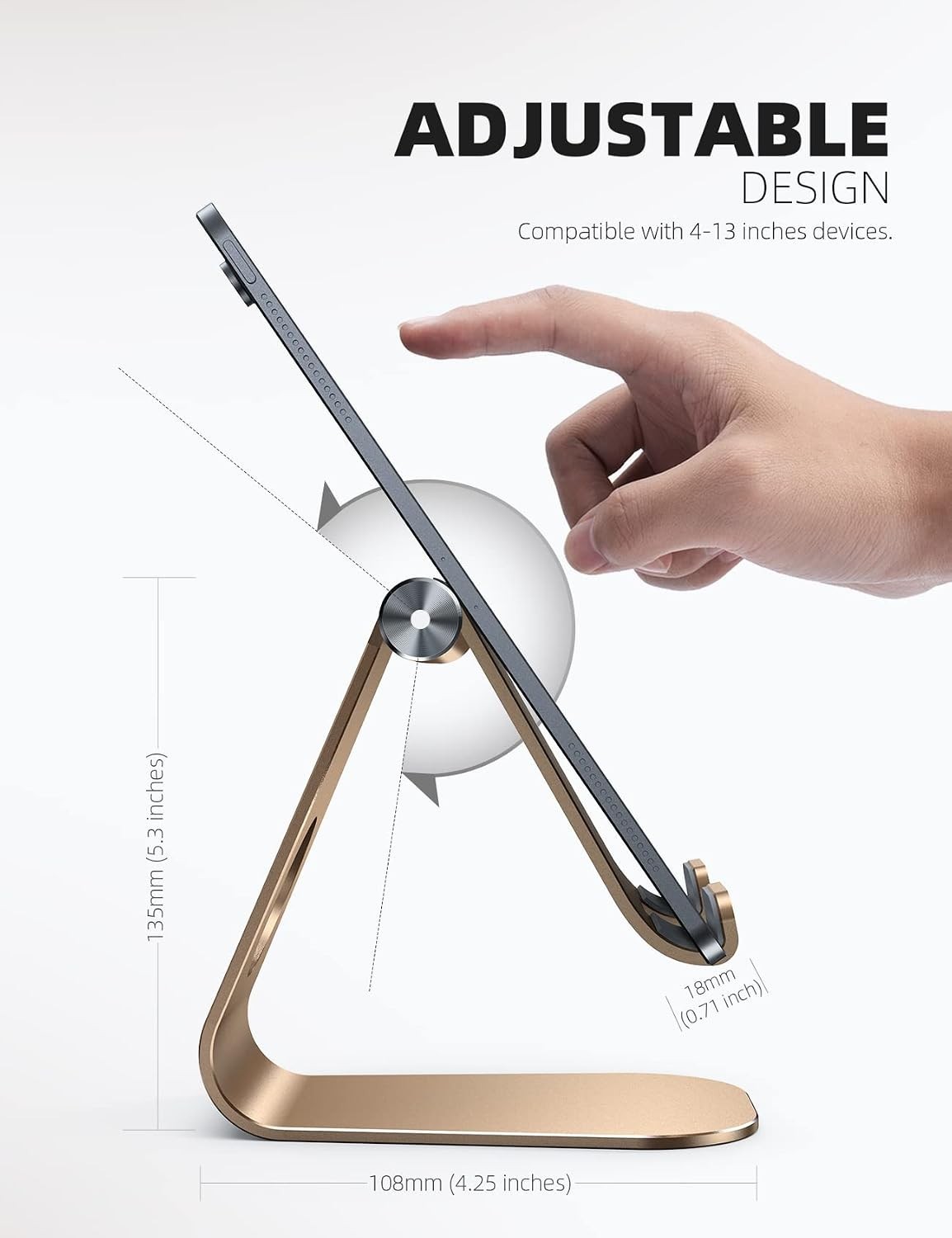 Tablet Stand Adjustable Desktop Holder Gold Aluminum Dock S1