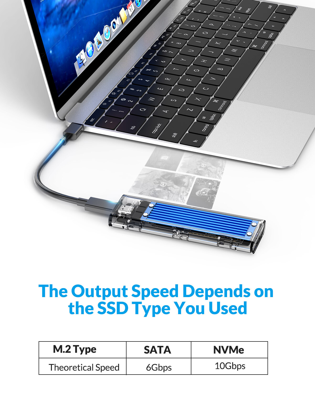 ORICO M2 NVMe SATA SSD Enclosure USB C 40Gbps/10Gbps SSD Case for M /B+M-Key