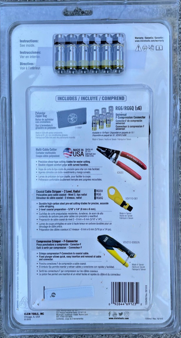 Klein VDV026-211 Coax Cable Installation Kit with Zipper Pouch (NEW SEALED)