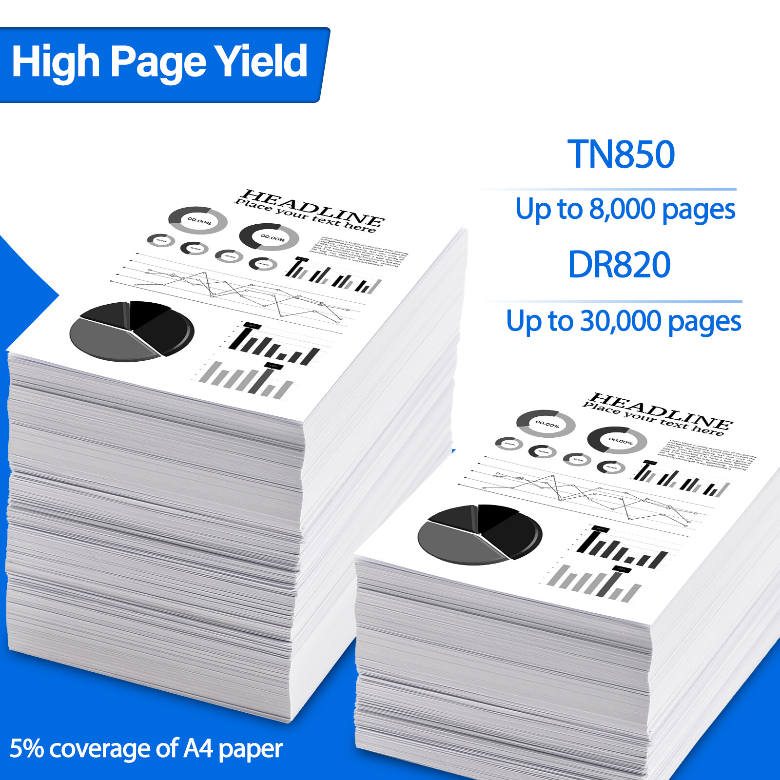 4 TN850 Toner +1 DR820 Drum for Brother TN-850 MFC-L5850DW HL-L5200DW HL-L6300DW