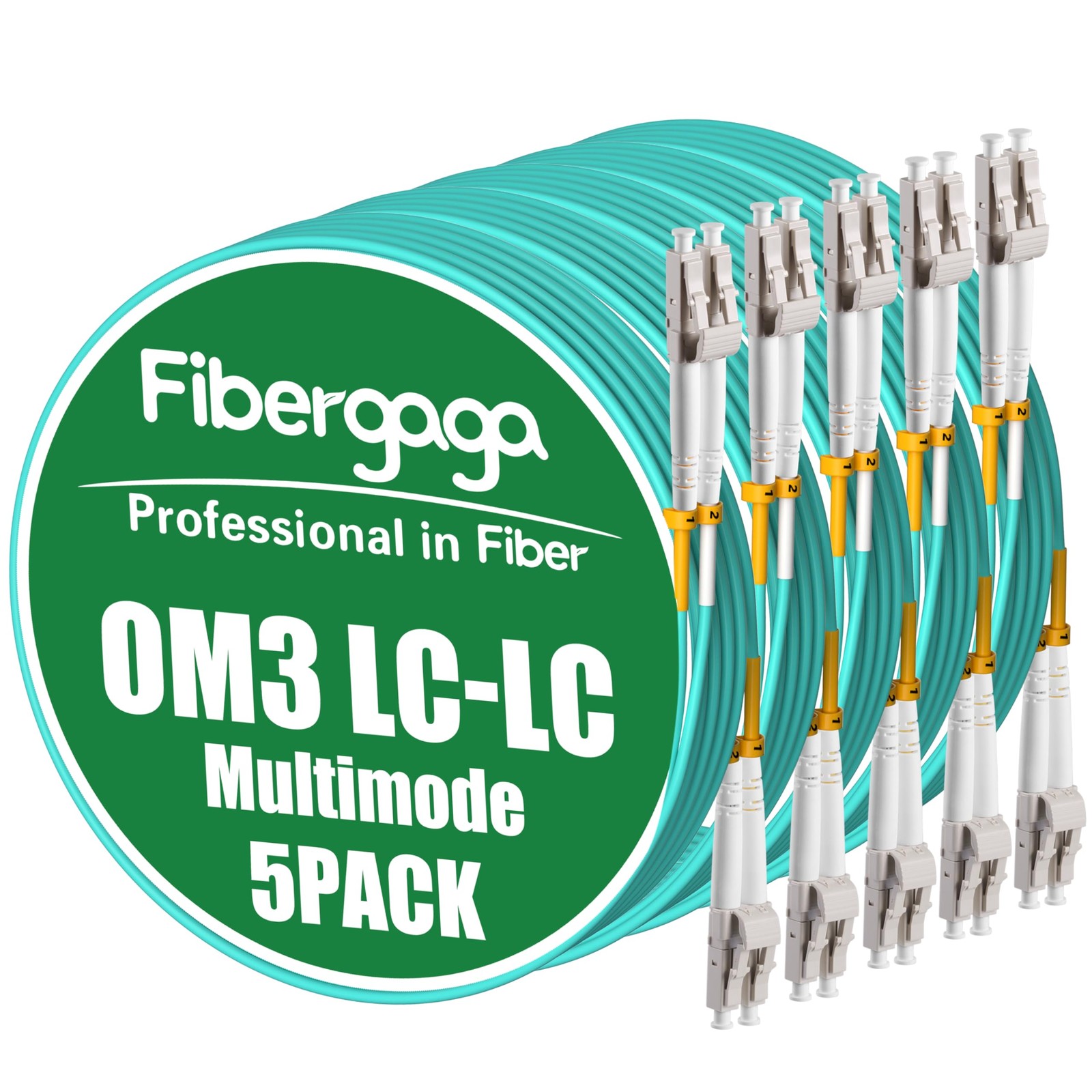 5 PCS 0.5M 1.6ft OM3 LC To LC Fiber Patch Cable Multimode 50/125m 10G/40G