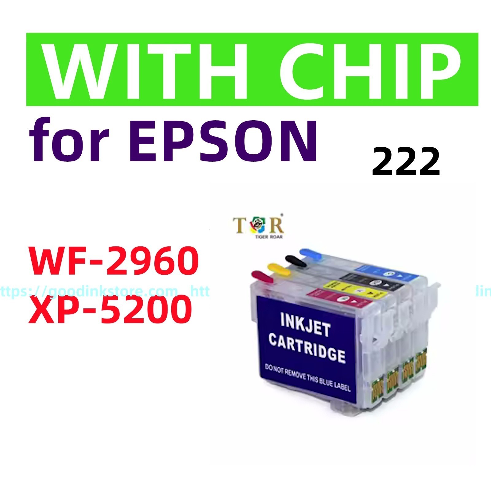 full, refillable 4 PK 222XL with chips for Ink Cartridge for WF-2960 XP-5200