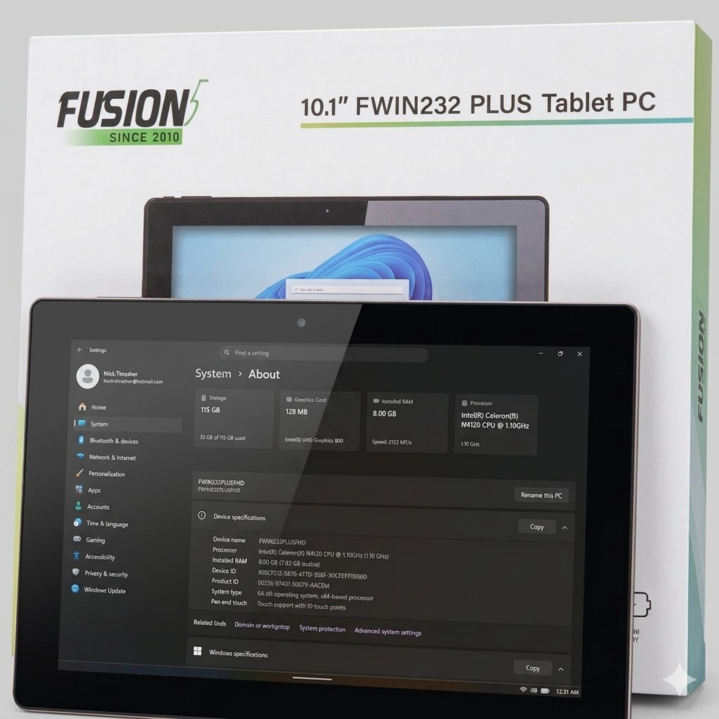 Fusion5 FWIN232 PRO N5 10.1″ Tablet Windows 11 8GB Ram 115GB SSD . Screen Nick*
