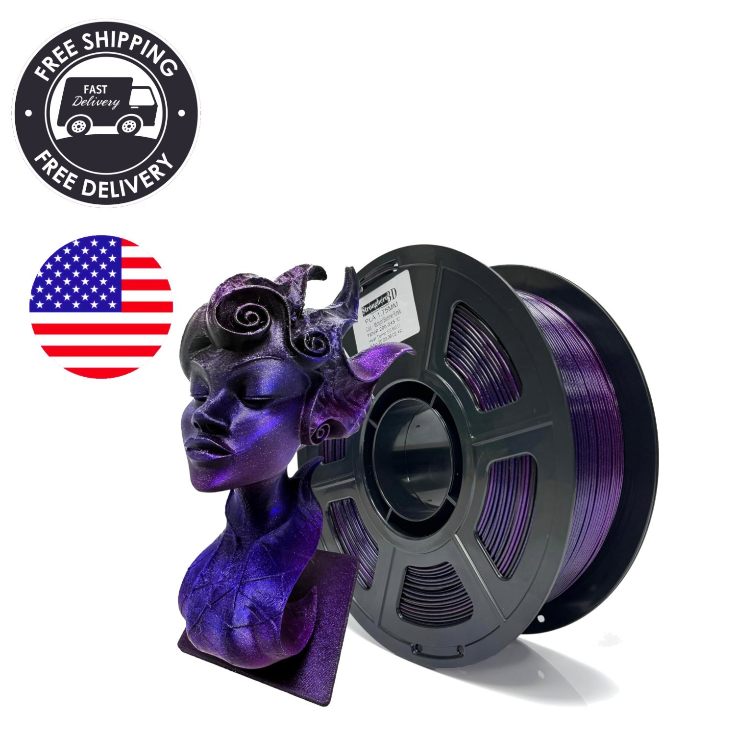 1.75mm Tri-Color PLA Filament – Midnight Shimmer Effect for Stunning Prints