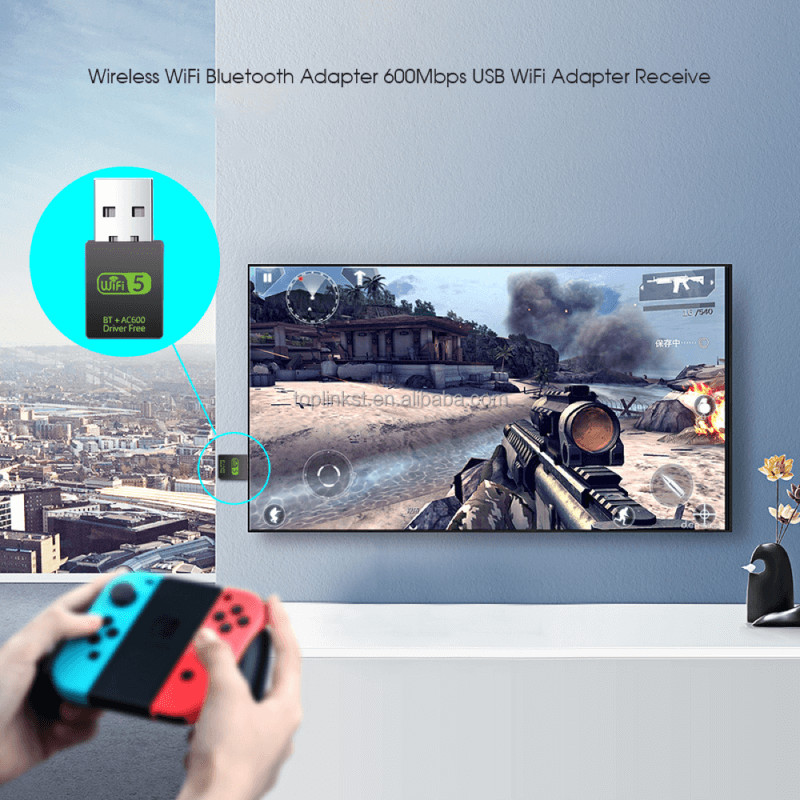 600 Mbps WiFi + Bluetooth USB Adapter, Dual Band 2.4G 5G, Bluetooth 4.2 for PC