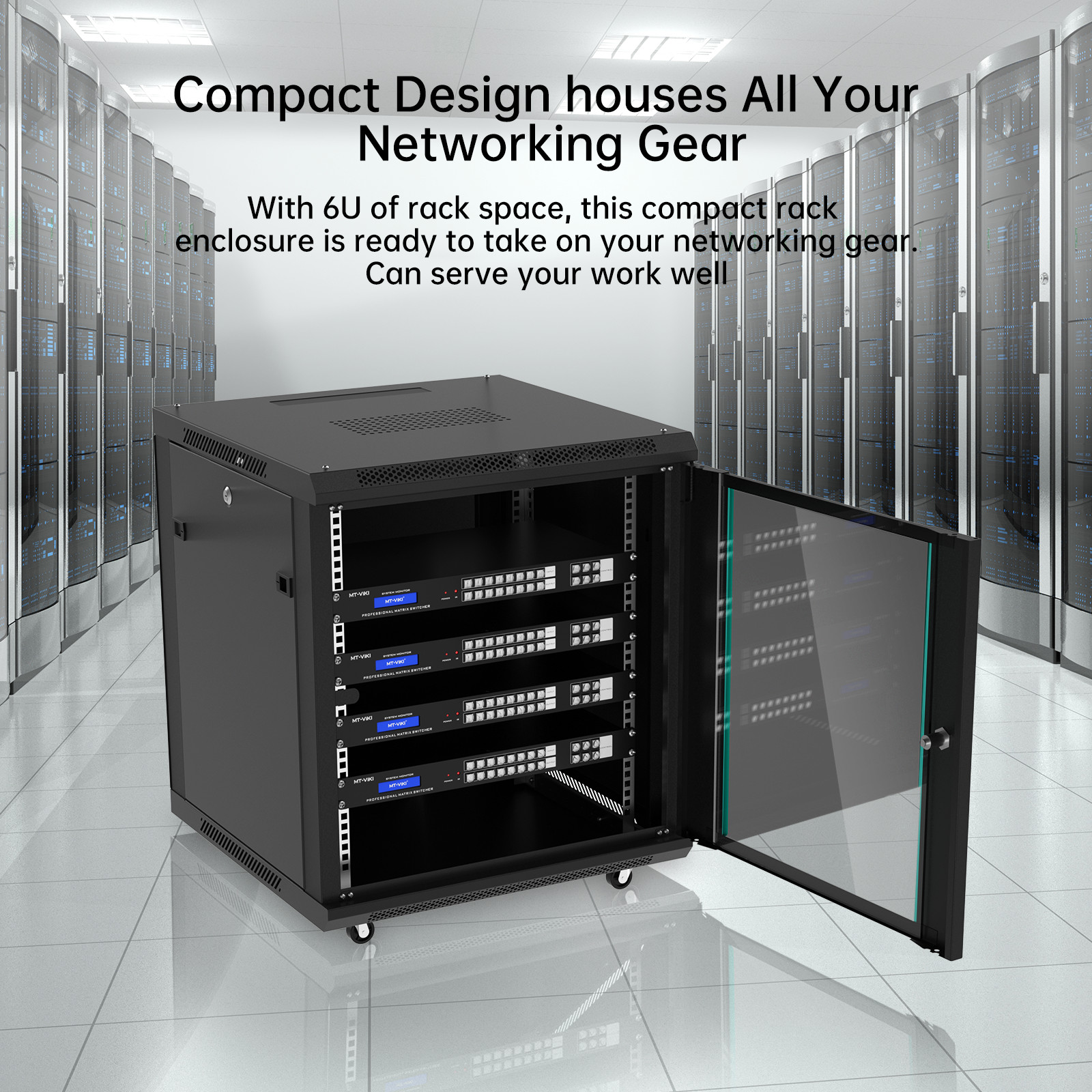 MT-VIKI 12U Server Cabinet Network Rack Vented Enclosure w/Moving Wheel for 19”