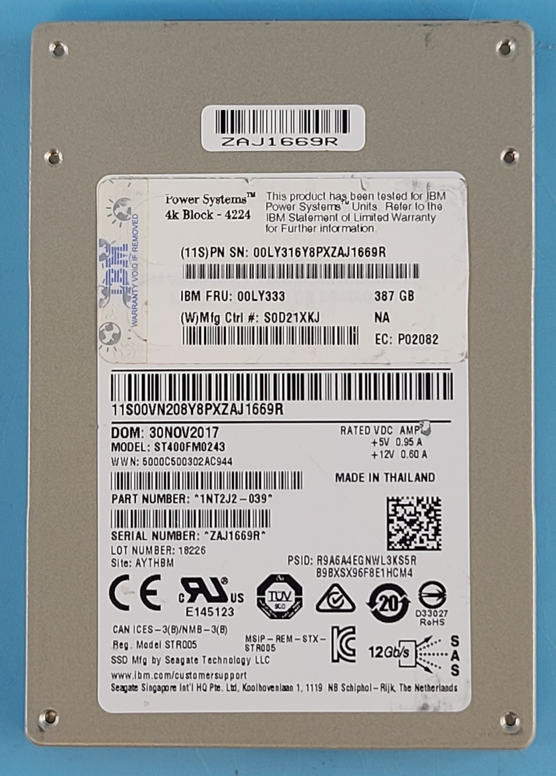 Seagate 1200.2 ST400FM0243 IBM 00LY333 SSD 400GB 7mm 2.5 SAS-3 12.0 4224 bytes