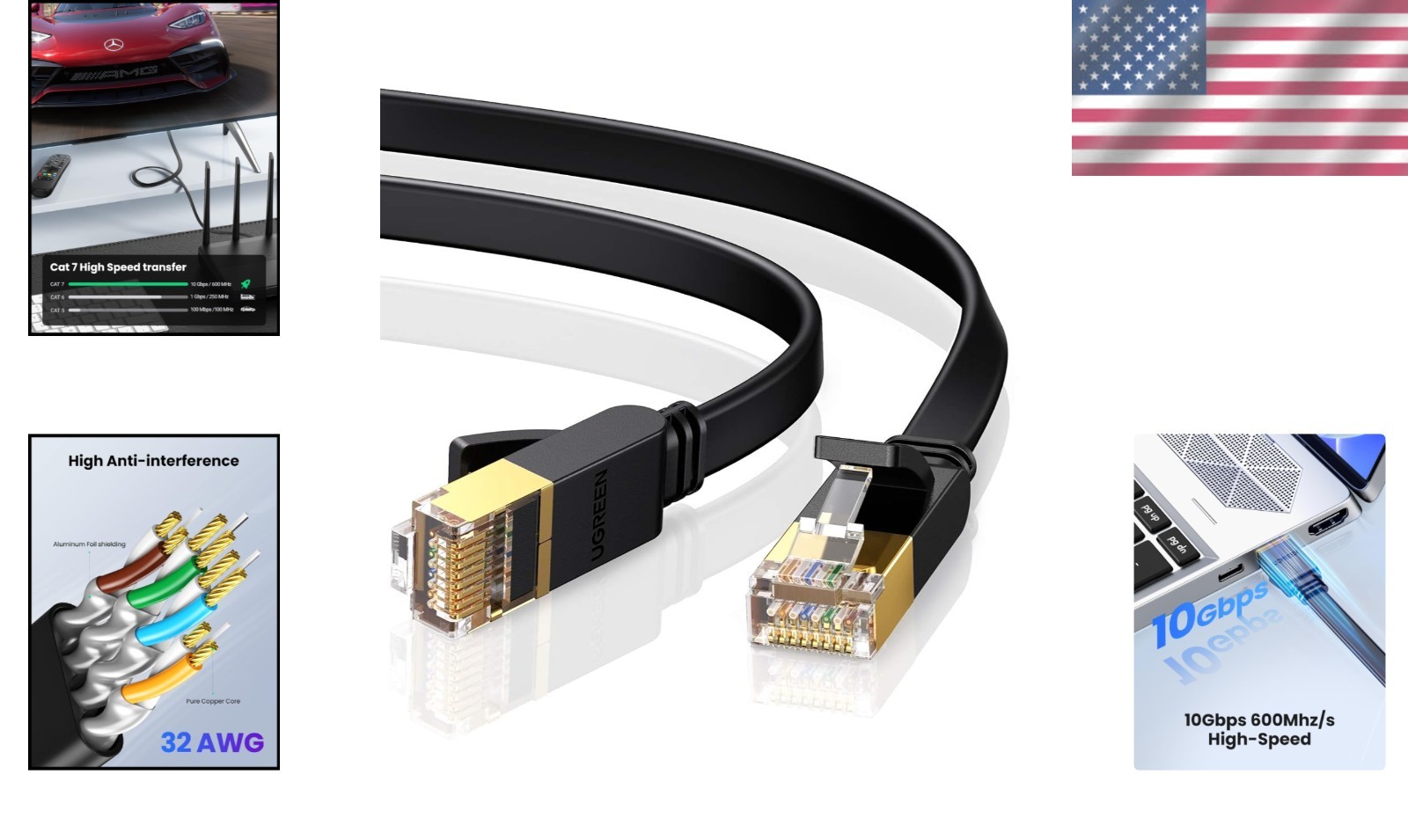 Ultra-Fast 6FT Cat 7 Ethernet Cable – 10Gbps, Gold-Plated for Gaming & Streaming
