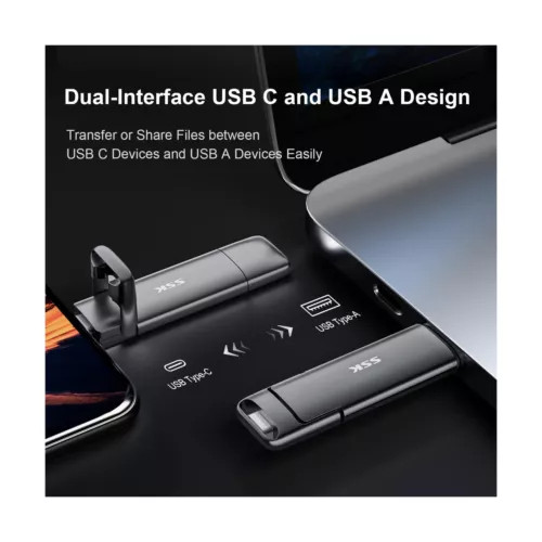 SSK USB Drive External SSD USB Fast 550MB/s 2-in-1 Dual Drive USB Type C+USB
