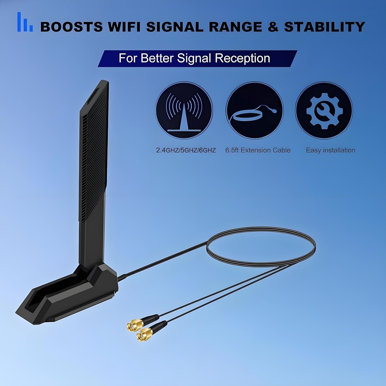 External Tri-Band WiFi 6 Antenna for Gaming Motherboards with RP-SMA Connector