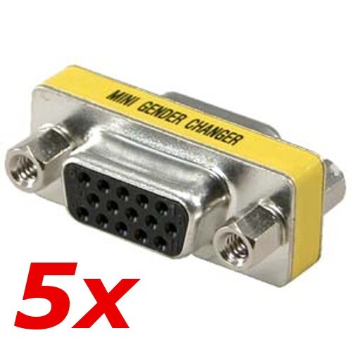 5 Pack – VGA Female to Female Gender Changer Adapter Coupler DB15 SVGA 15-Pin