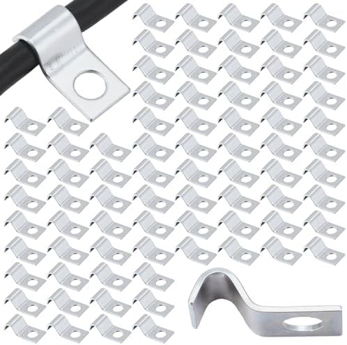 100 Pcs Silver Cable Wire Screw Clips 1/4 Inch, Zinc Plated Steel Clamp Outdoor