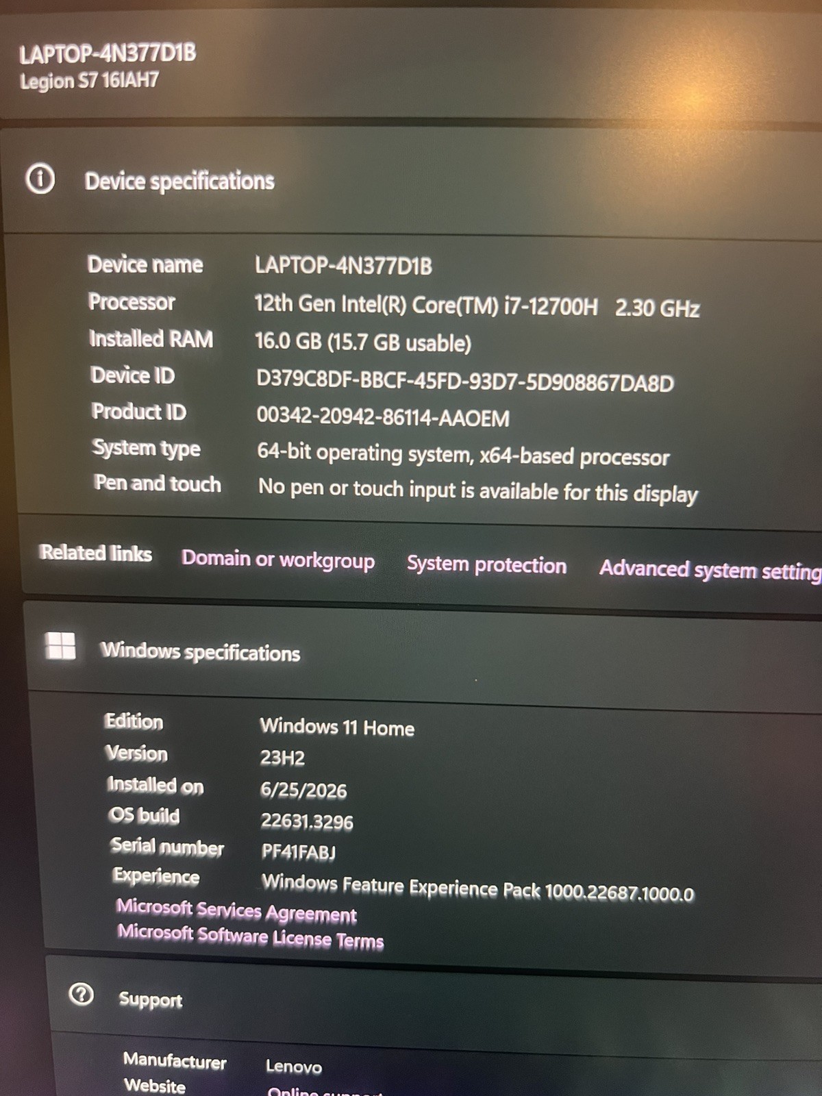 Lenovo Legion Slim 7i 12700H 16″ 3060 Gaming Laptop i7-12700H 16GB RAM 951GB SSD