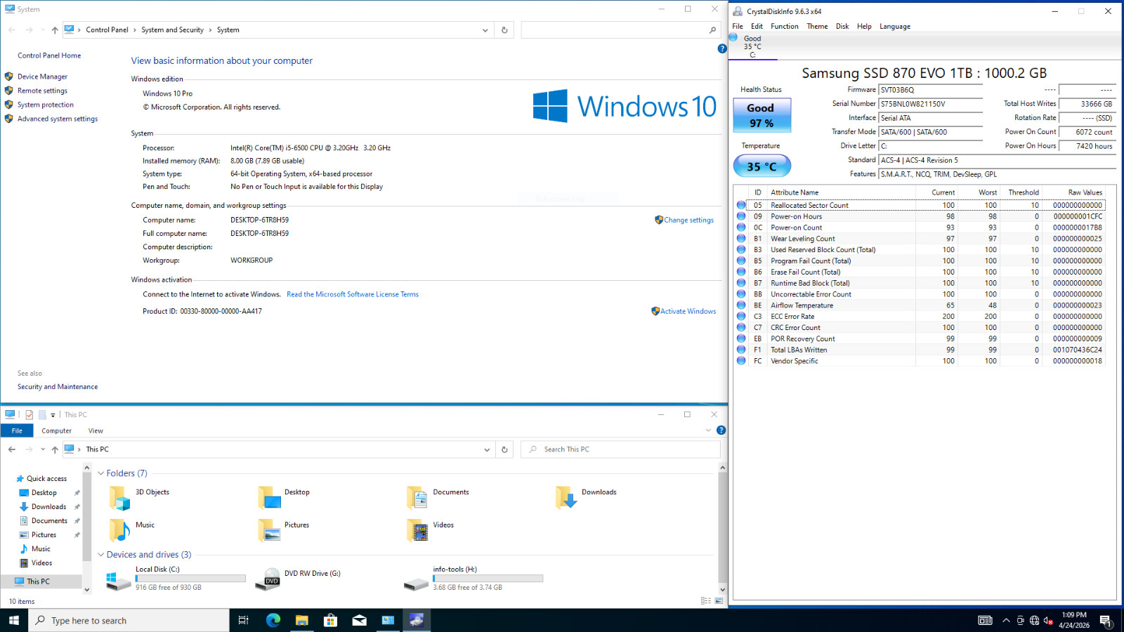 HP 280 Gen 2 SFF | Intel Core i5-6500 @ 3.2GHz | 8GB RAM | 1TB SSD | Win 10 Pro