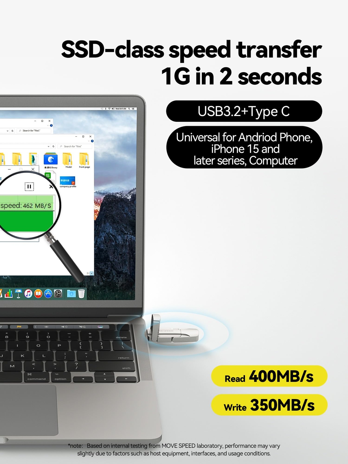 MOVE SPEED 256GB Solid State Flash Drive USB 3.2 520MB/s High Speed Type C US…