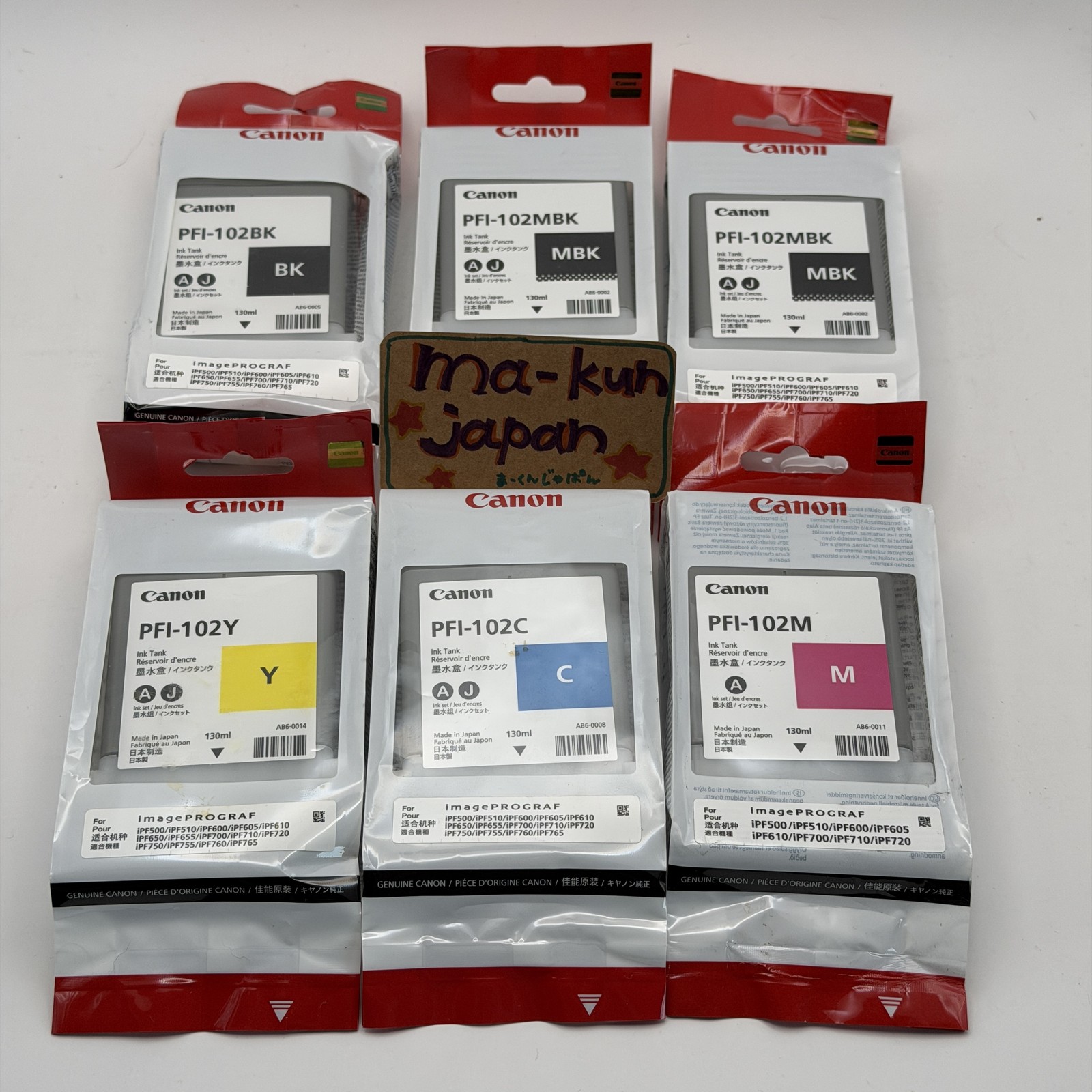 Canon PFI-102 BK MBKx2 M Y C 6 Ink Set Expired Genuine OEM Japan PROGRAF