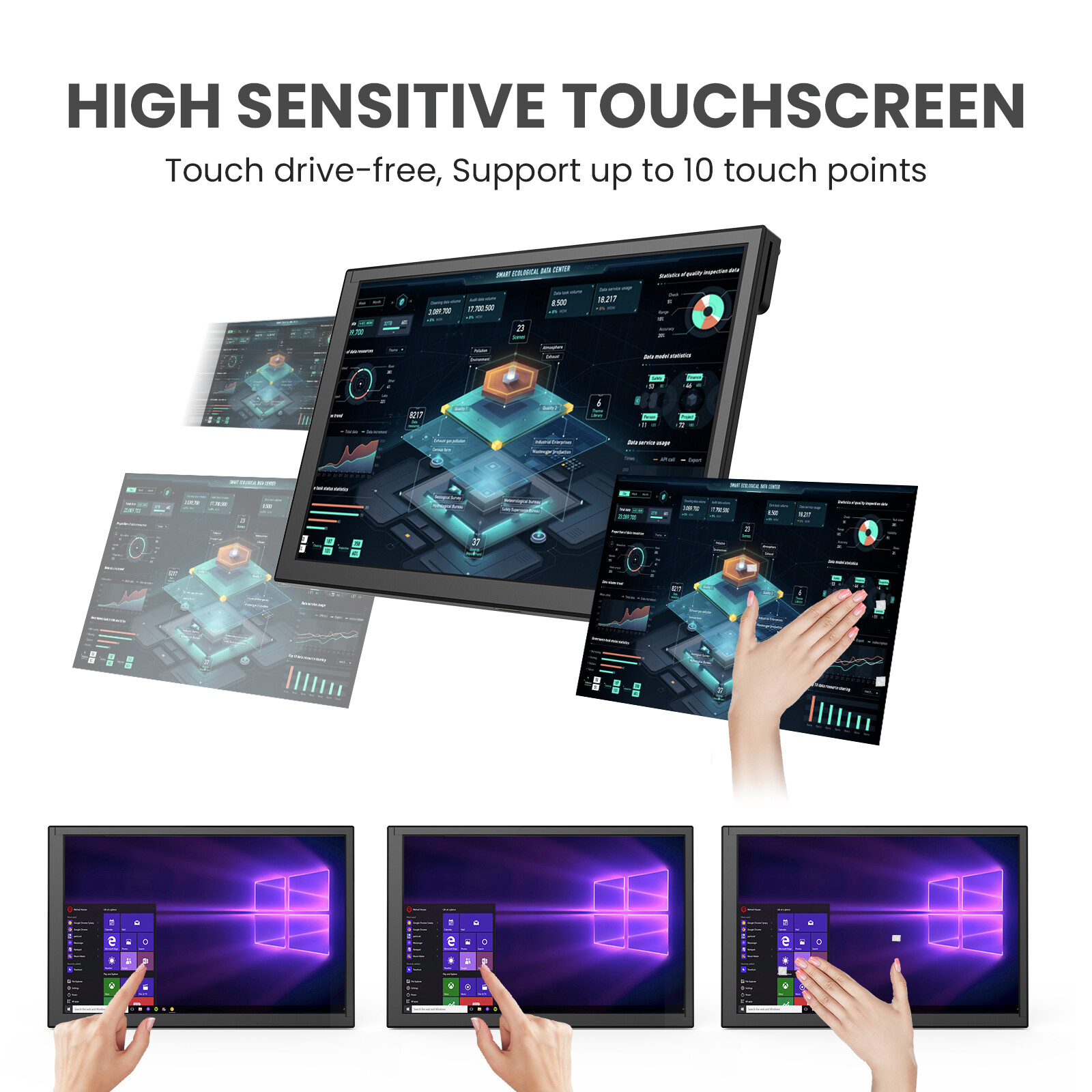 Touchscreen 10.1″ 16:9 Portable Monitor IPS 1280*800 Rechargeable Battery HDMI