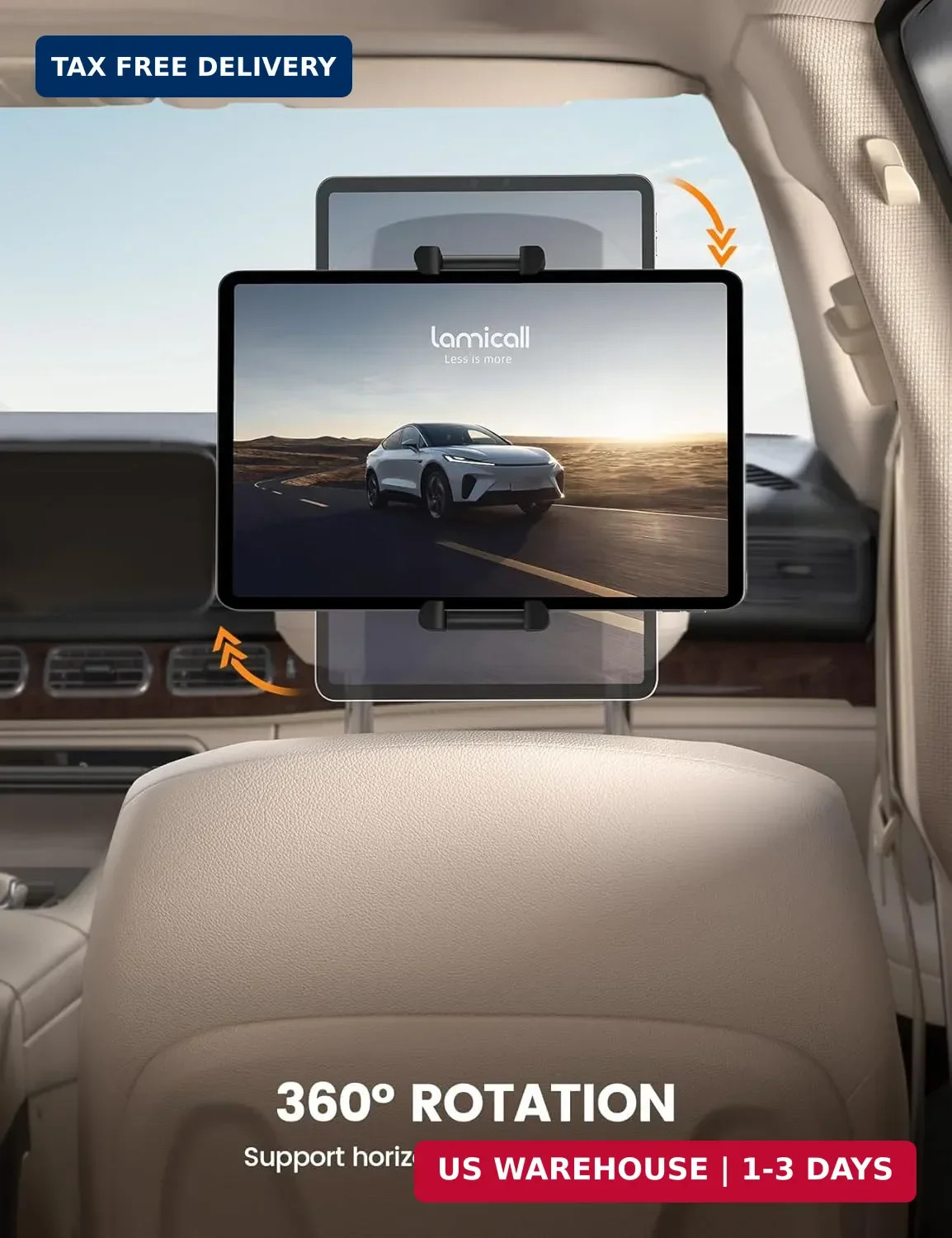 Lamicall Tablet Holder for Car Headrest – [Thick Case Friendly] [360° Rotation]