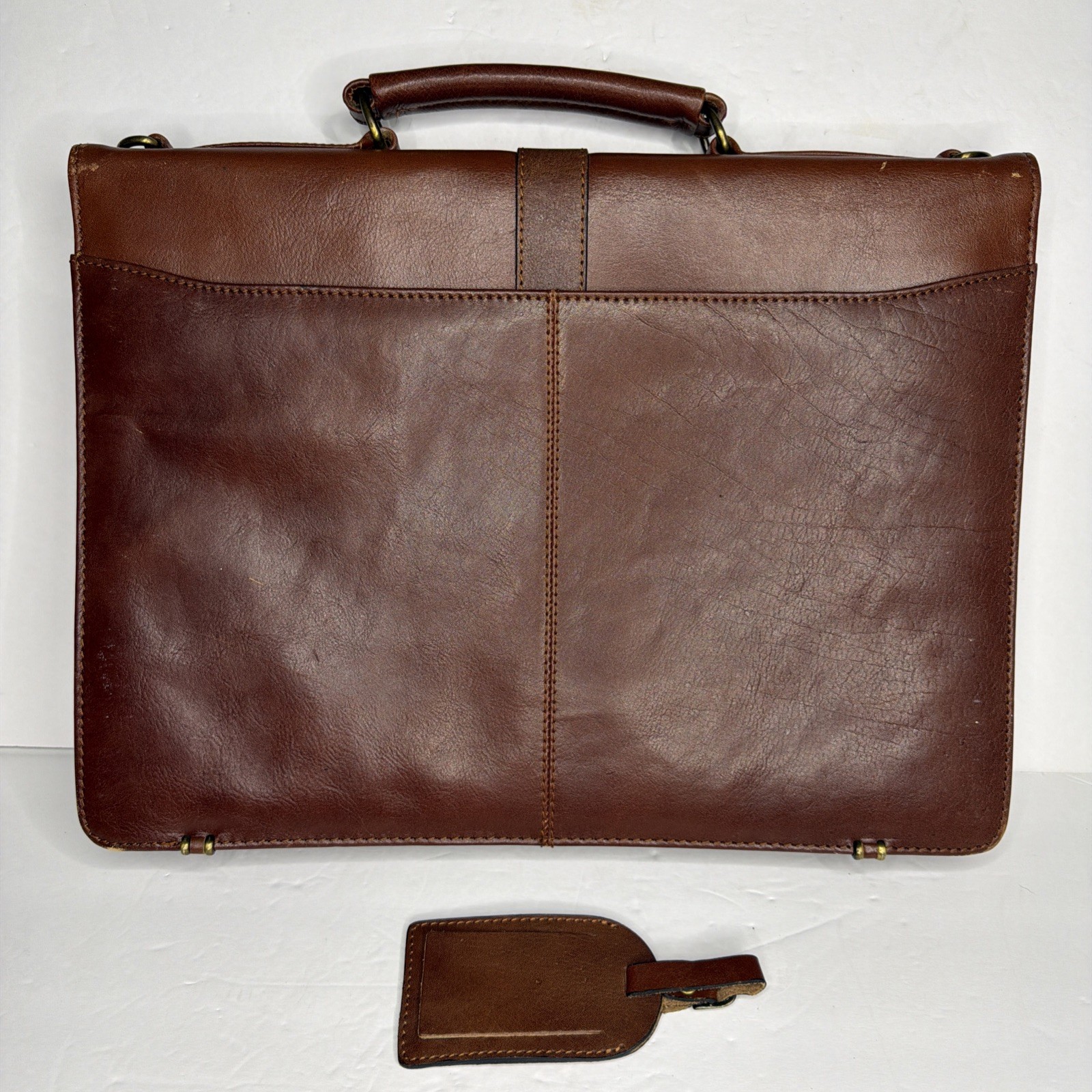 Stebco Top Grain Leather Briefcase Attaché Messenger Bag 2 Brass Keys Brown New