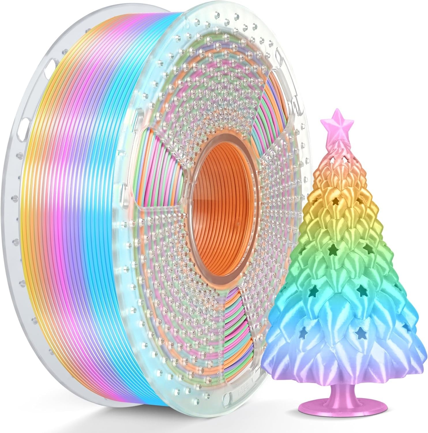Silk Rainbow PLA Filament, Multicolor Silk 3D Printer Filament 1.75mm +/- 0.0…