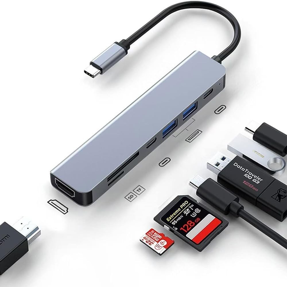 7-in-1 USB-C Hub Multiport Adapter for MacBook Pro/Air iPad Laptop