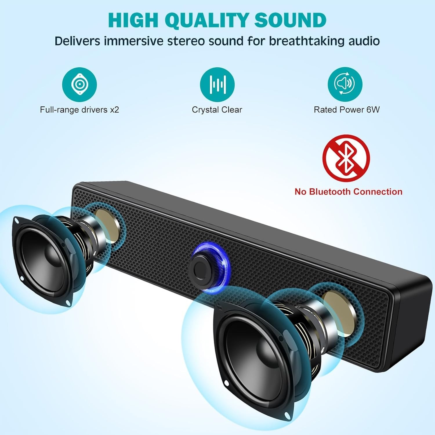 Plug and Play Wired Stereo Speakers with USB-A and AUX for Computers & Laptops