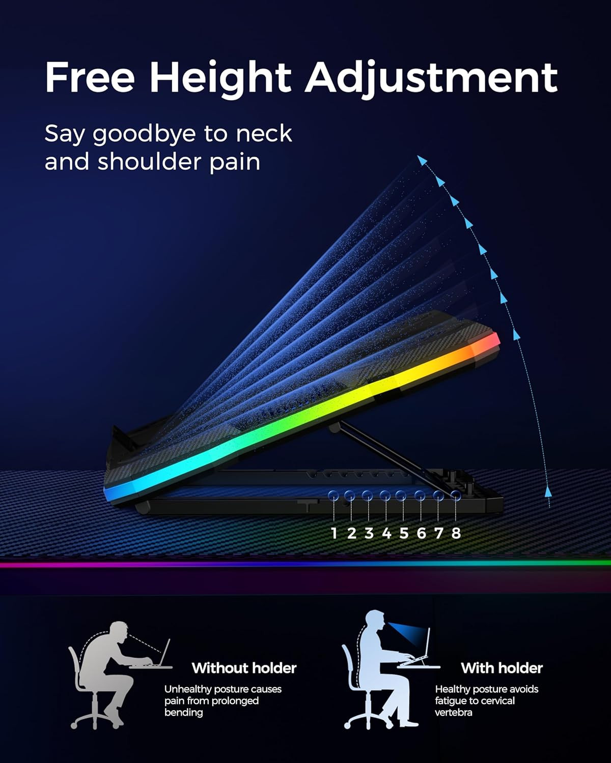 Laptop Cooling Pad, RGB Lights Laptop Cooler 9 Fans for 15.6-19.3 Inch Laptops,
