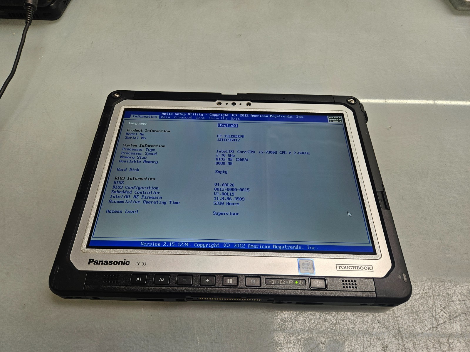 Panasonic Toughbook CF-33 | Intel Core i5-7300U | 8 GB RAM | BOOT TO BIOS