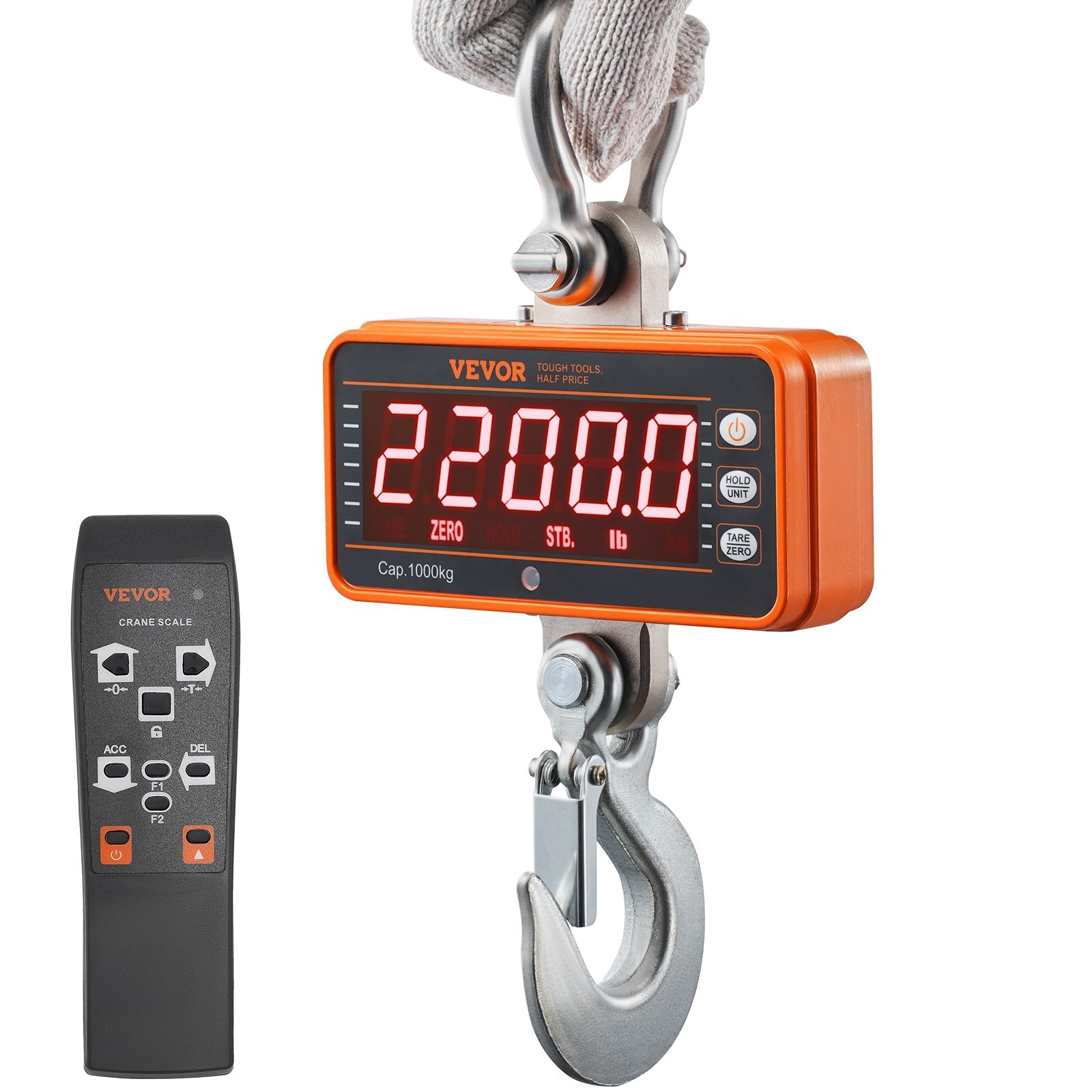 Digital Crane Scale, 2200 lbs/1000 kg, Industrial Heavy Duty Hanging Scale with
