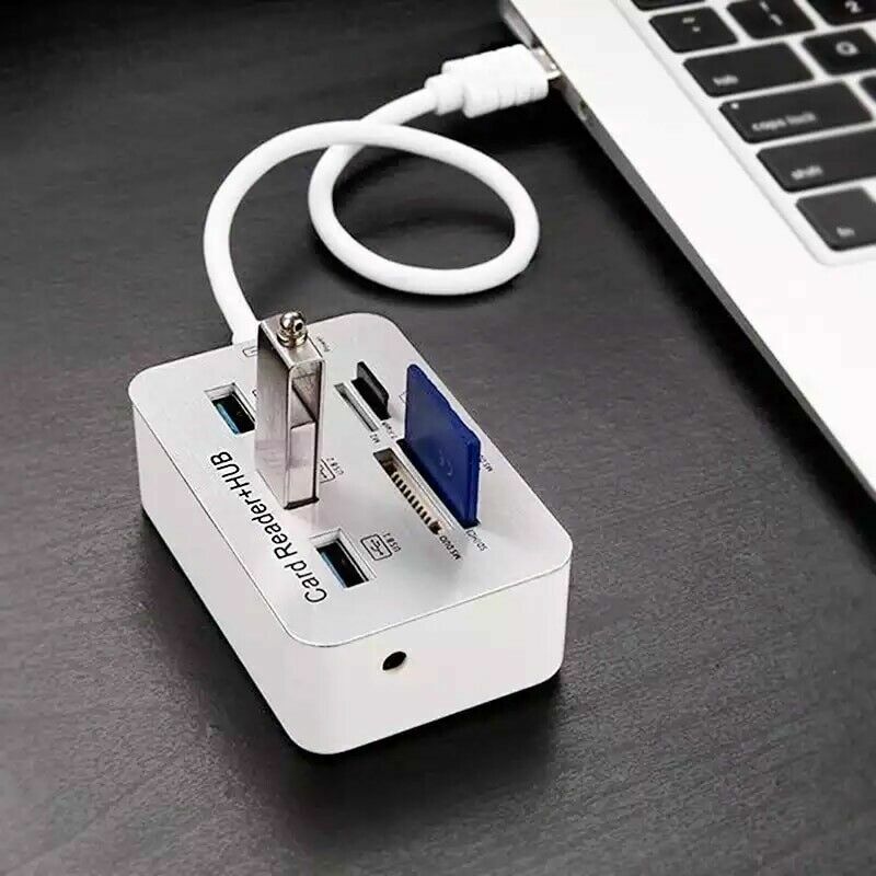 Aluminum 3 Port USB 3.0 Hub MS SD M2 TF Multi-In-1 Memory Card Reader Adapter US