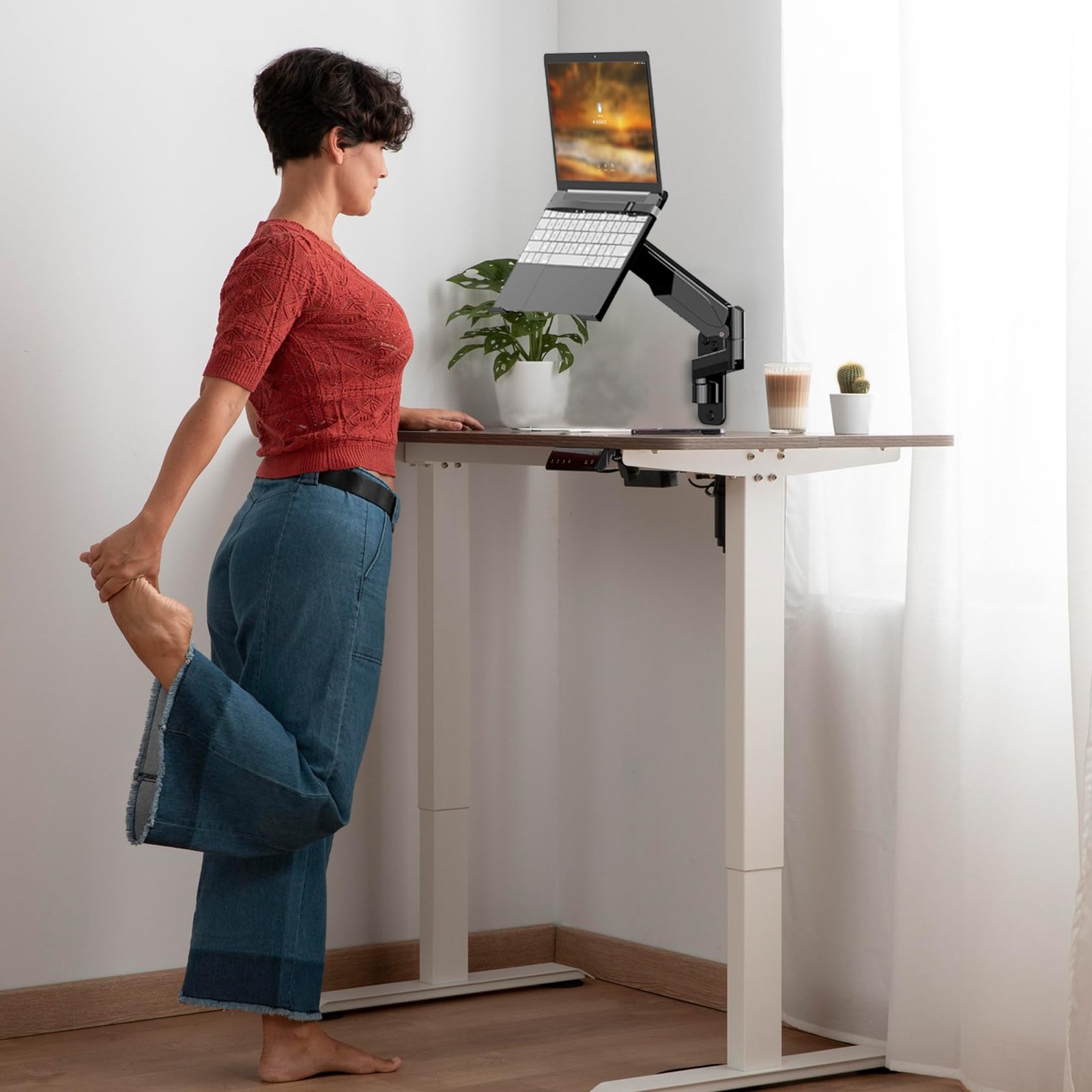 Laptop Wall Mount, 2-in-1 Gas Spring Wall Holder with Vented Tray for 12″-17″…
