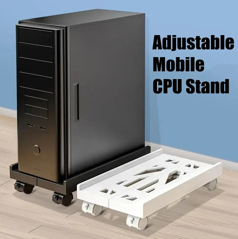 Adjustable Mobile CPU Stand with Wheels Under Desk PC Tower Holder