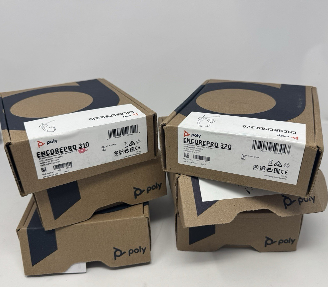 Poly EncorePro 320, 310, 510 Corded Headset – LOT of 6 Headsets!