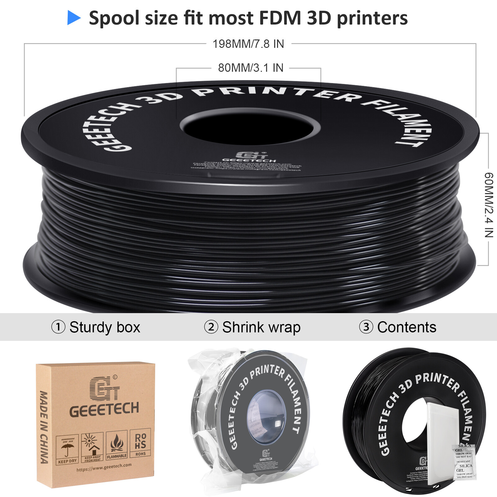 GEEETECH Filament TPU Black 1.75mm 1kg/roll Consumables For FDM 3D Printer US