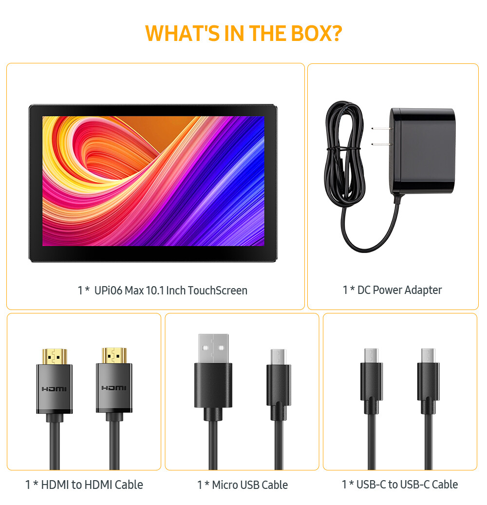 10.1″ Portable Monitor 1200P HDR Touch Screen HDMI USB C 1920*1200 w/VESA Case