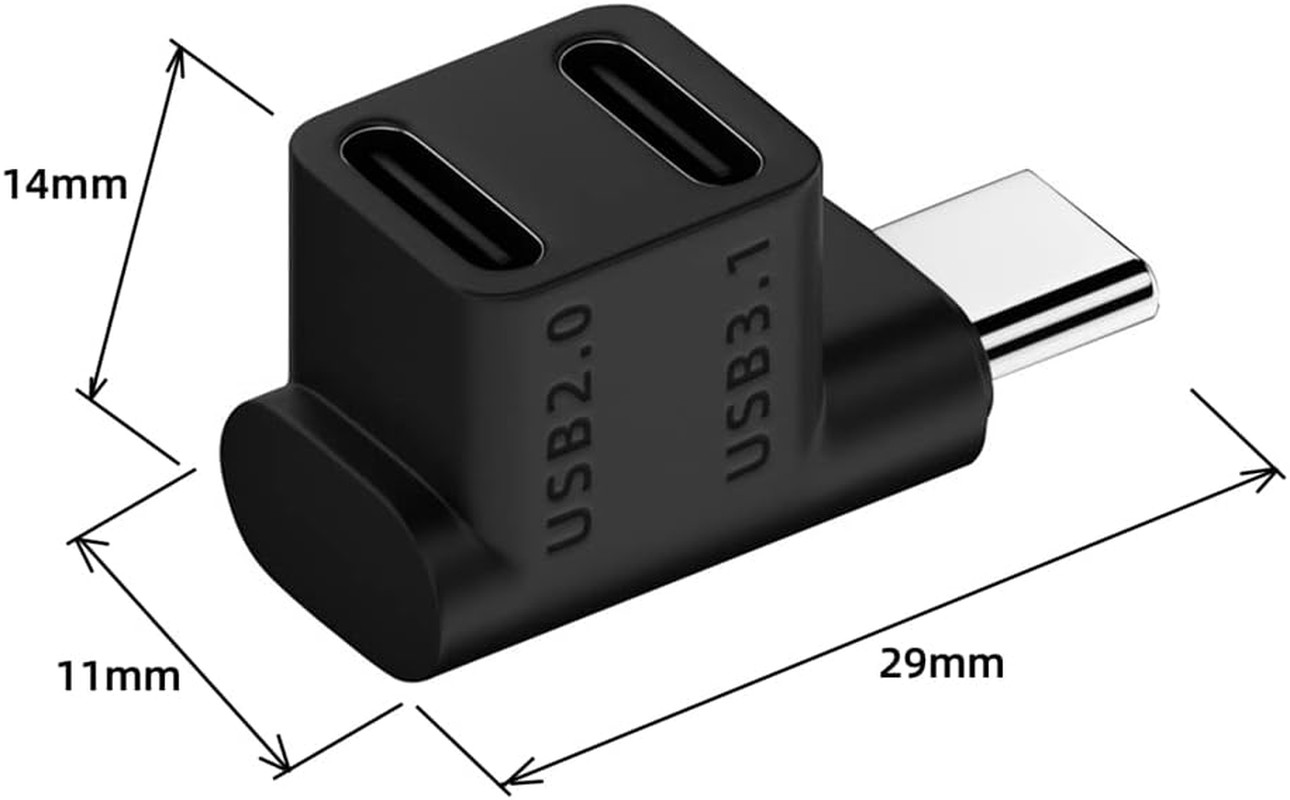 10Gbps USB3.0 Type C Male to Dual Female Power Data Splitter Adapter up Angled C